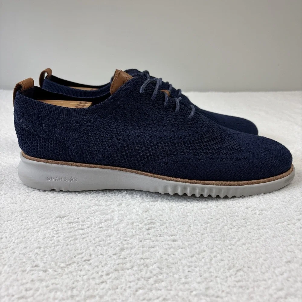 COLE HAAN '2.Zerogrand Stitchlite Wingtip Oxfords' Mens 11 Navy Blue Dress Shoes